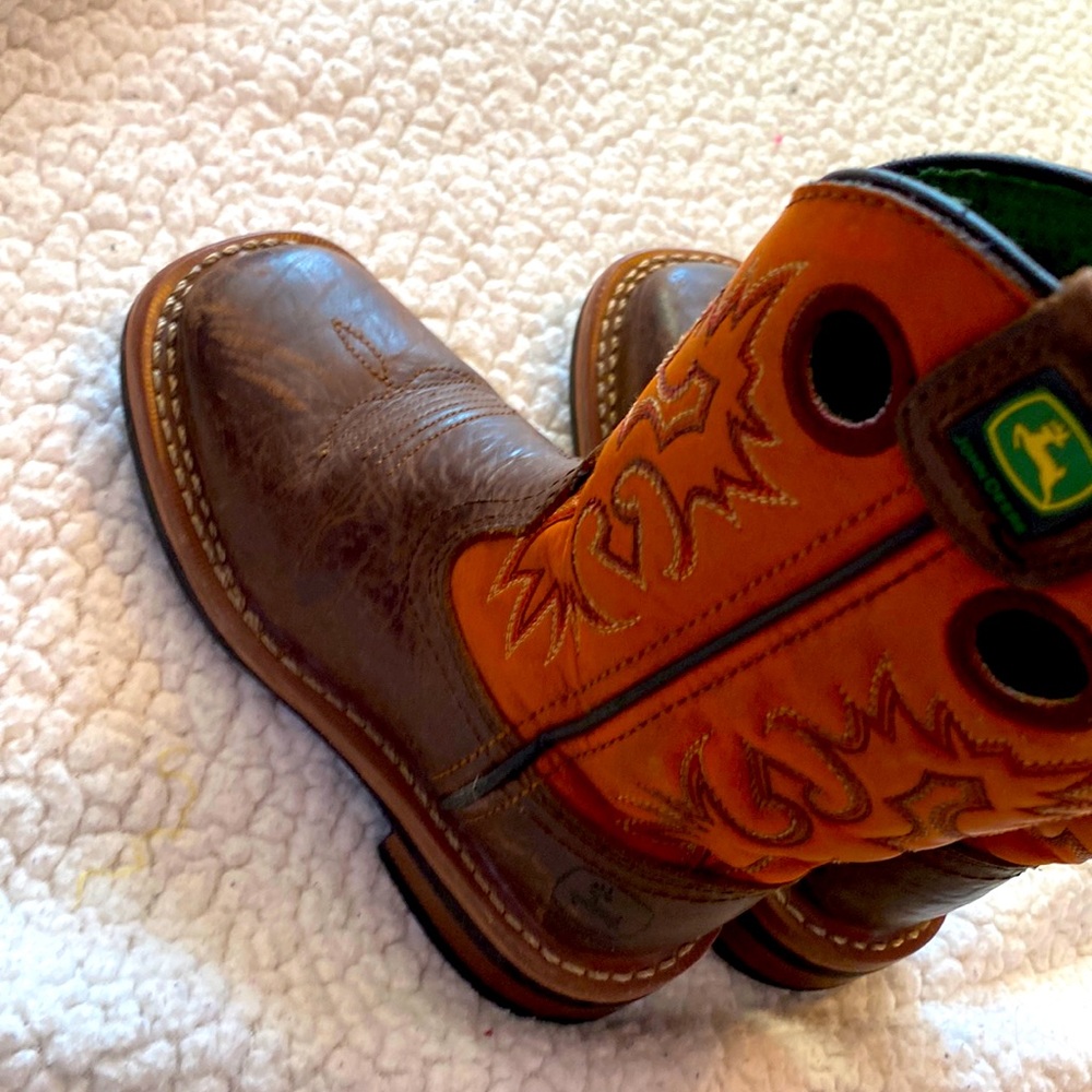 Selling toddler size 9 John Deere cowboy boots worn a couple times